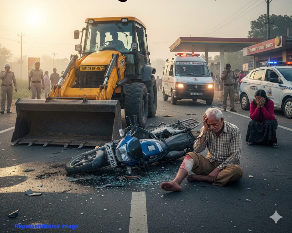 भीषण अपघात: नांदुऱ्याजवळ जेसीबीने दुचाकीला उडवले;