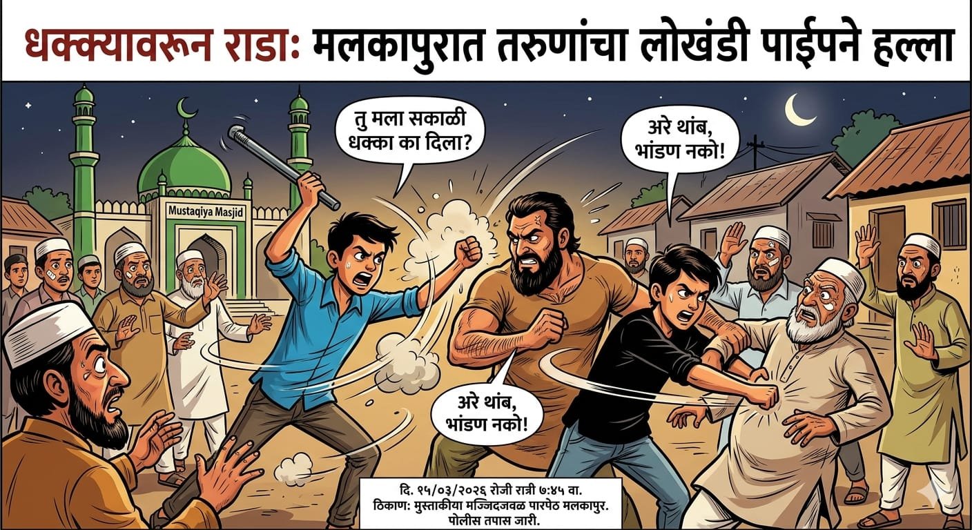 मलकापुरात किरकोळ कारणावरून राडा; लोखंडी पाईपने प्राणघातक हल्ला