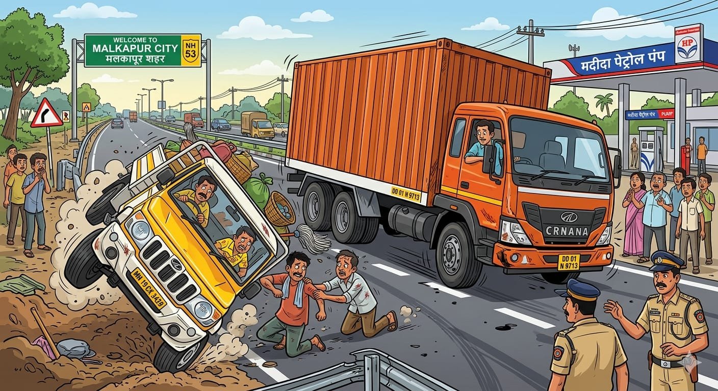 मलकापूरजवळ भीषण अपघात: भरधाव कंटेनरने पिकअपला दिली धडक