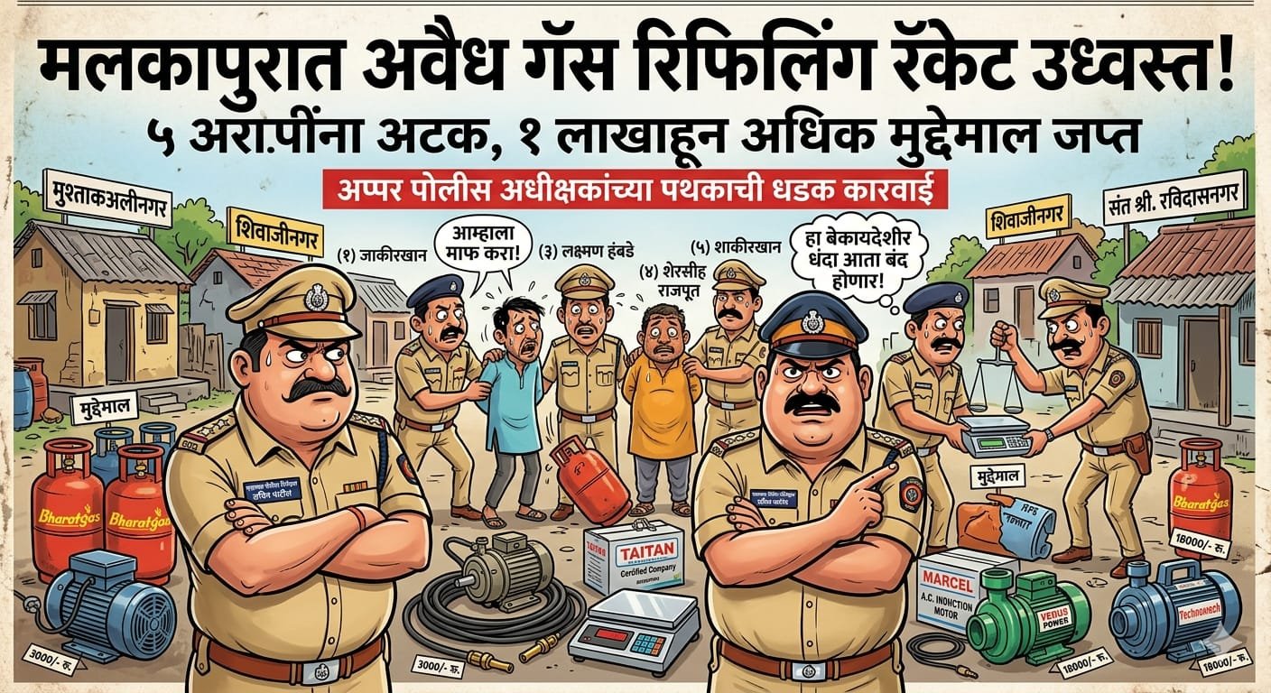 मलकापुरात गॅस रिफिलिंगच्या काळ्याबाजारावर पोलिसांचा हातोडा