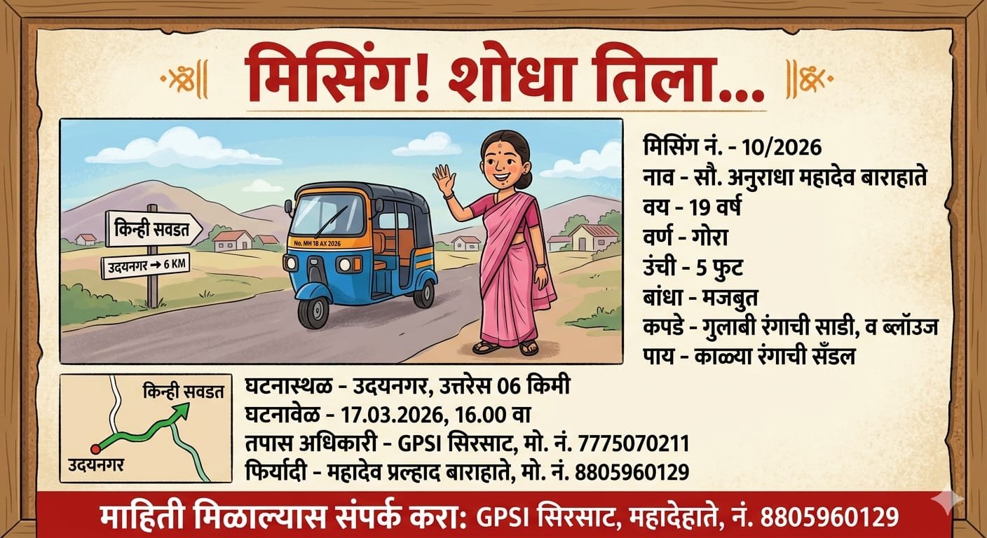 चिंतेची बाब! माहेरी जाते म्हणून निघालेली विवाहिता चिखली परिसरातून बेपत्ता