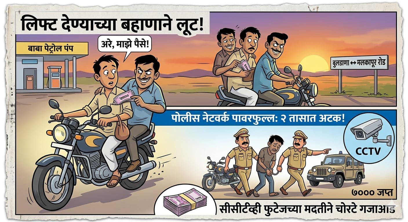 बुलडाणा-मलकापूर रोडवर लिफ्ट देऊन मजुराला लुटले