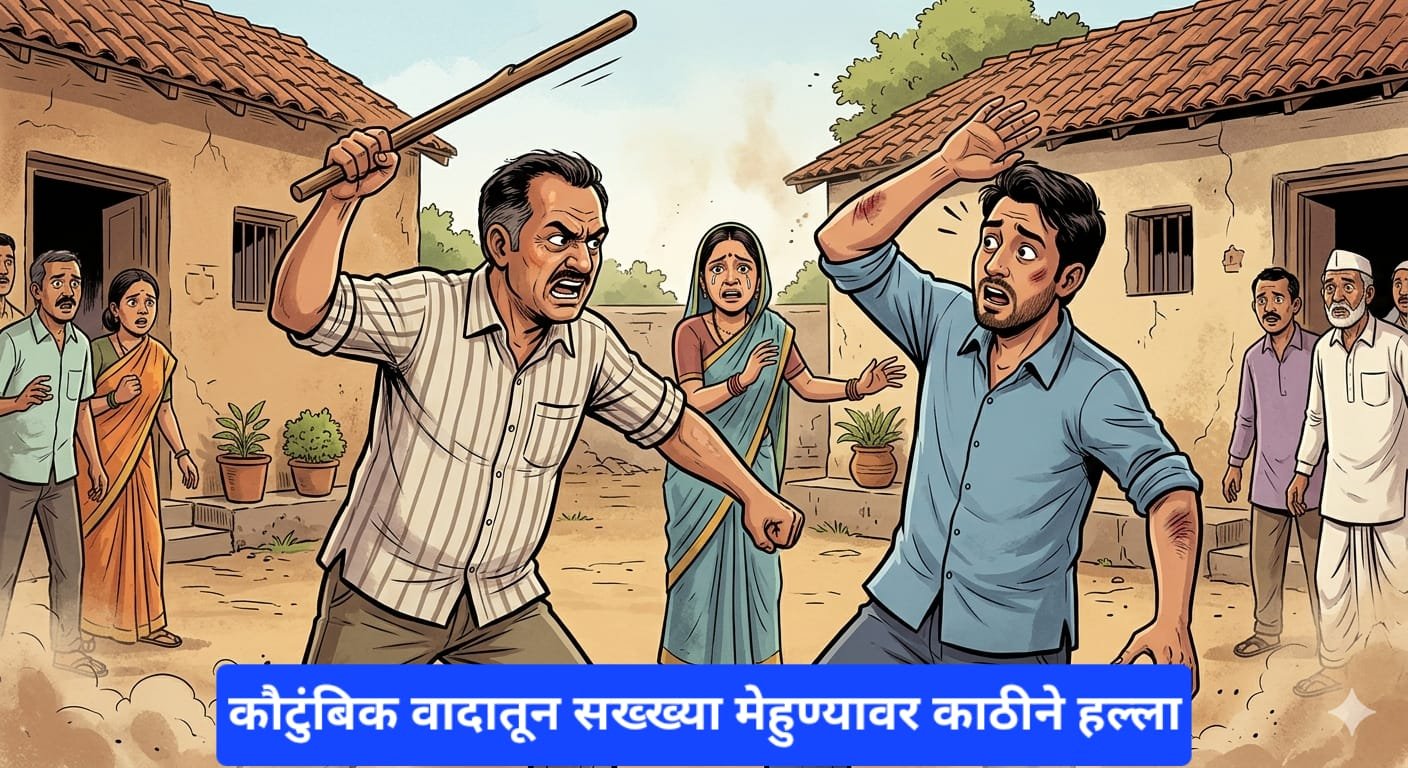 कौटुंबिक वादातून सख्ख्या मेहुण्यावर काठीने हल्ला
