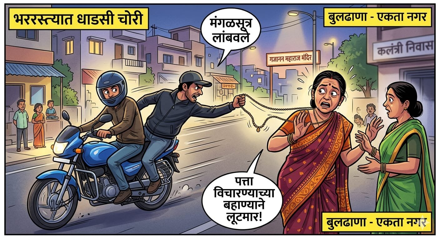 बुलढाण्यात भररस्त्यात महिलेच्या गळ्यातील मंगळसूत्र लांबवले