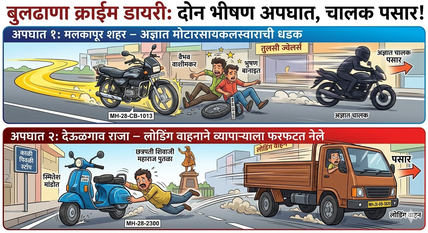 मलकापूर आणि देऊळगाव राजा येथे भीषण अपघात