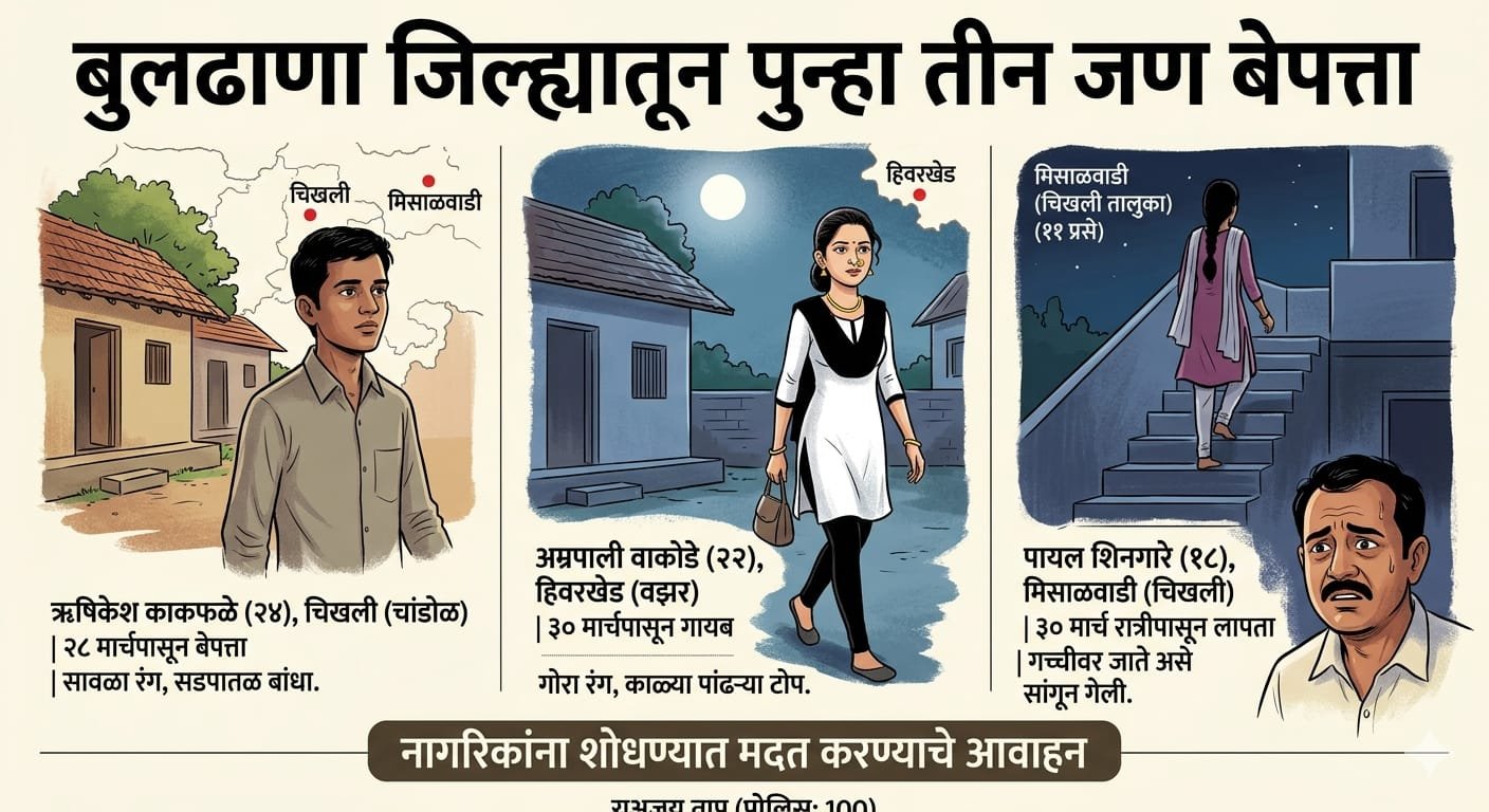 चिखली, मिसाळवाडी आणि हिवरखेडमधून पुन्हा तीन जण बेपत्ता